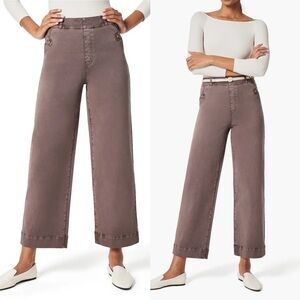 NWT SPANX Stretch Twill Wide Leg Crop Pants in Smoke